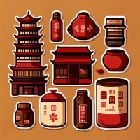 create a Hong Kong-inspired sticker with a nostalgic vibe, featuring small item illustrations. The color scheme should predominantly include shades of brown and red. Please design illustrations of small items that are reminiscent of Hong Kong's unique culture and style, utilizing the warm tones of brown and red to create a visually appealing composition. The focus should be on capturing the essence of Hong Kong's atmosphere through these small, meaningful objects. 