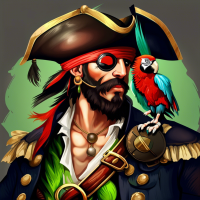 A pirate with eyepatch and parrot on his shoulder