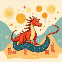 To create an illustration:  Zodiac: Dragon Four-panel illustration Cute style, stick figures: